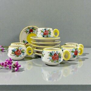 Rare Vintage Italian Fatto A Mano Espresso Cups & Saucers Set of 6 Hand Painted